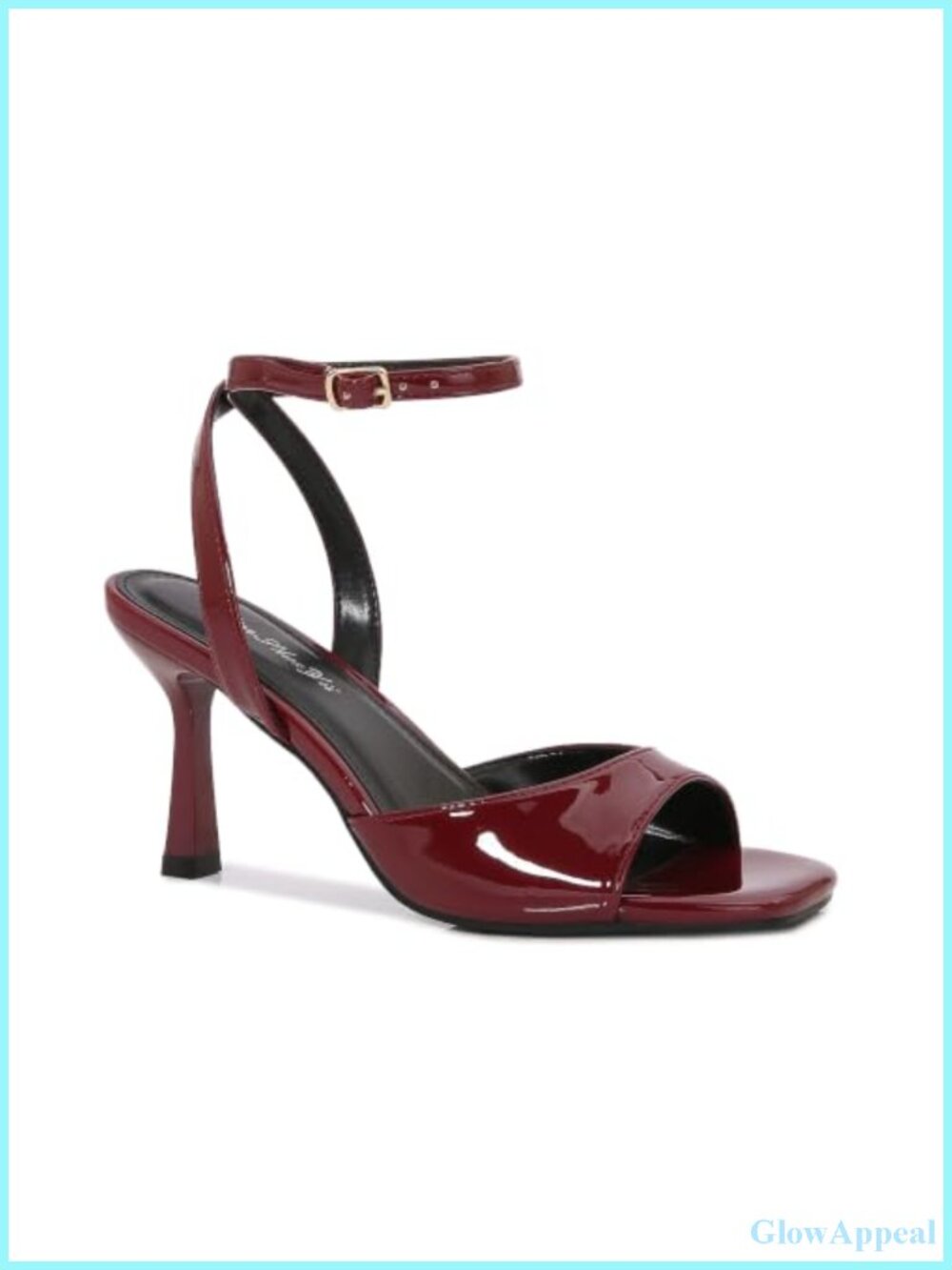 Patent Leather Kitten Heel Square Toe Ankle Strap Sandals